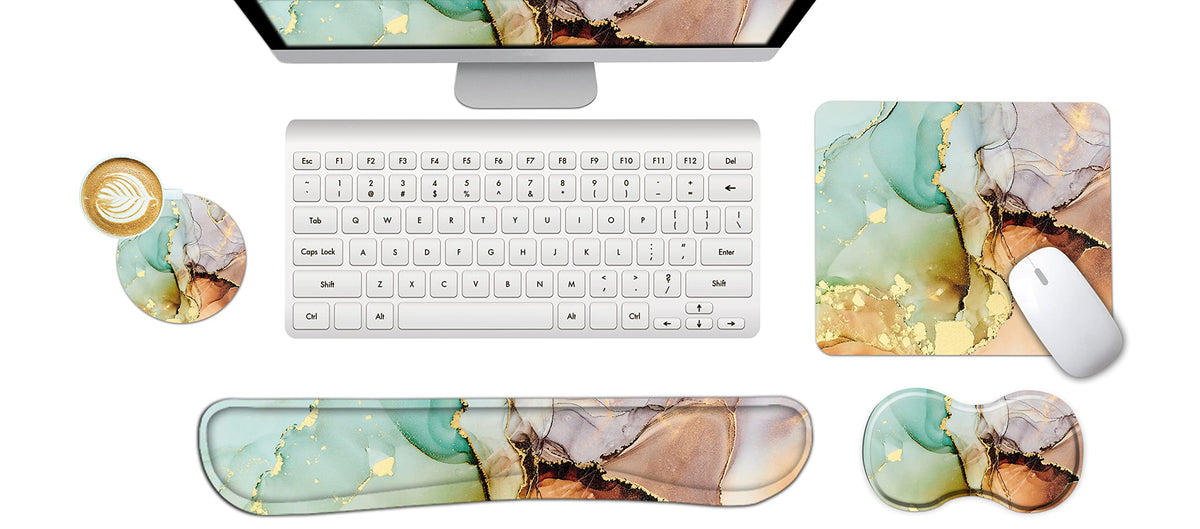 ARTSO Ergonomic Wrist Rest + Mouse Pad + Keyboard Wrist Support + Coaster, Memory Foam Mousepad