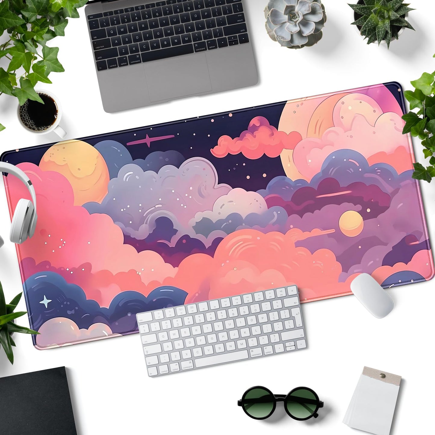 Cute Desk Mat Kawaii Pink Purple Desk Pad Keyboard Mouse Pad Large