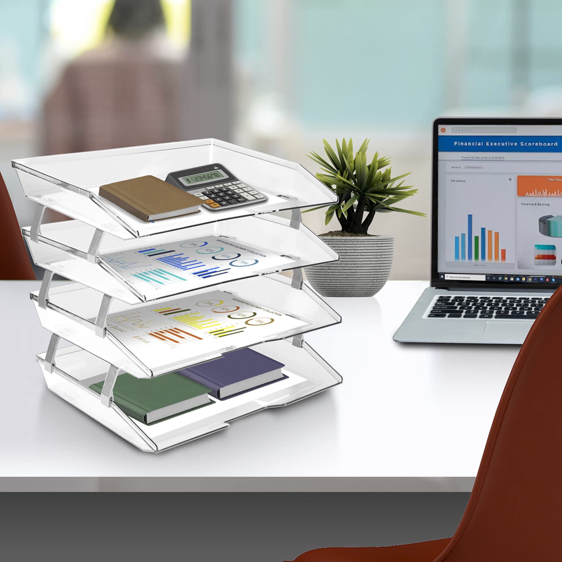 Acrimet 4-Tier Paper Letter Tray, Desk File Organizer, Plastic, Clear