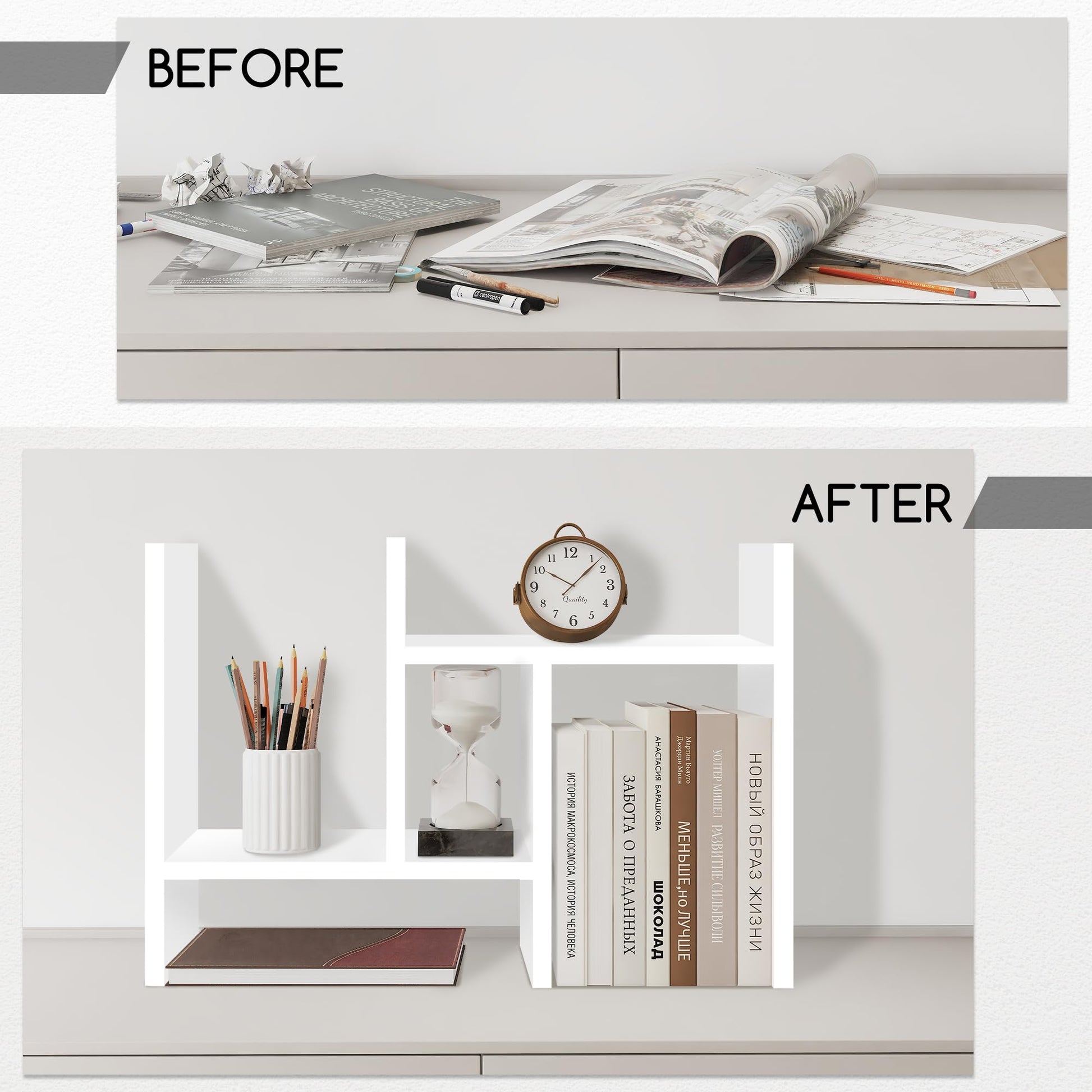 Jerry & Maggie Desktop Organizer Office Storage Rack Adjustable Wood Display Shelf Free Style