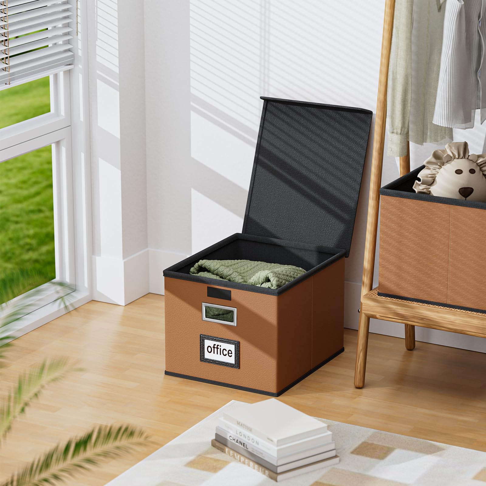 Huolewa File Organizer Box with Lids, Collapsible File Folder Organizer