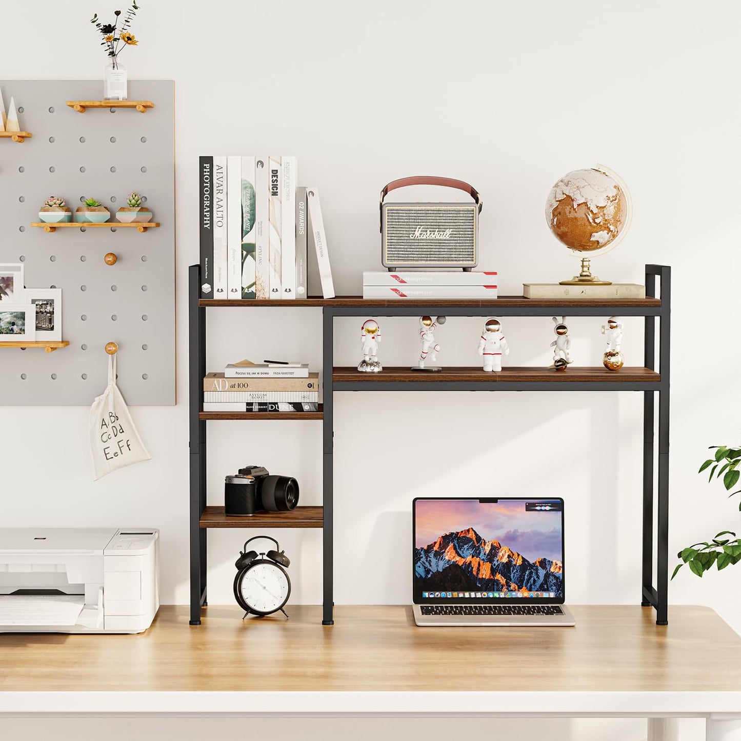 Snughome Adjustable Desk Shelf with Monitor Stand, 38.6" Desktop Organizer Hutch, Height Adjustable