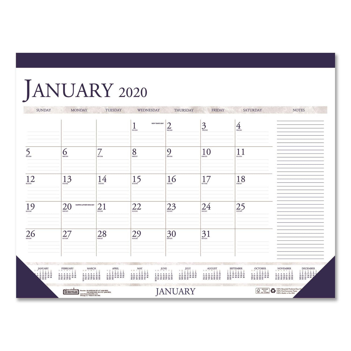House of Doolittle 2020 Monthly Desk Pad Calendar, Classic with Notes Section, 22 x 17 Inches