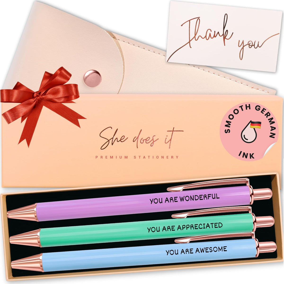 She Does It Fancy Pen Set For Women - Inspirational Nice Teacher Pens | Pretty Motivational Thank