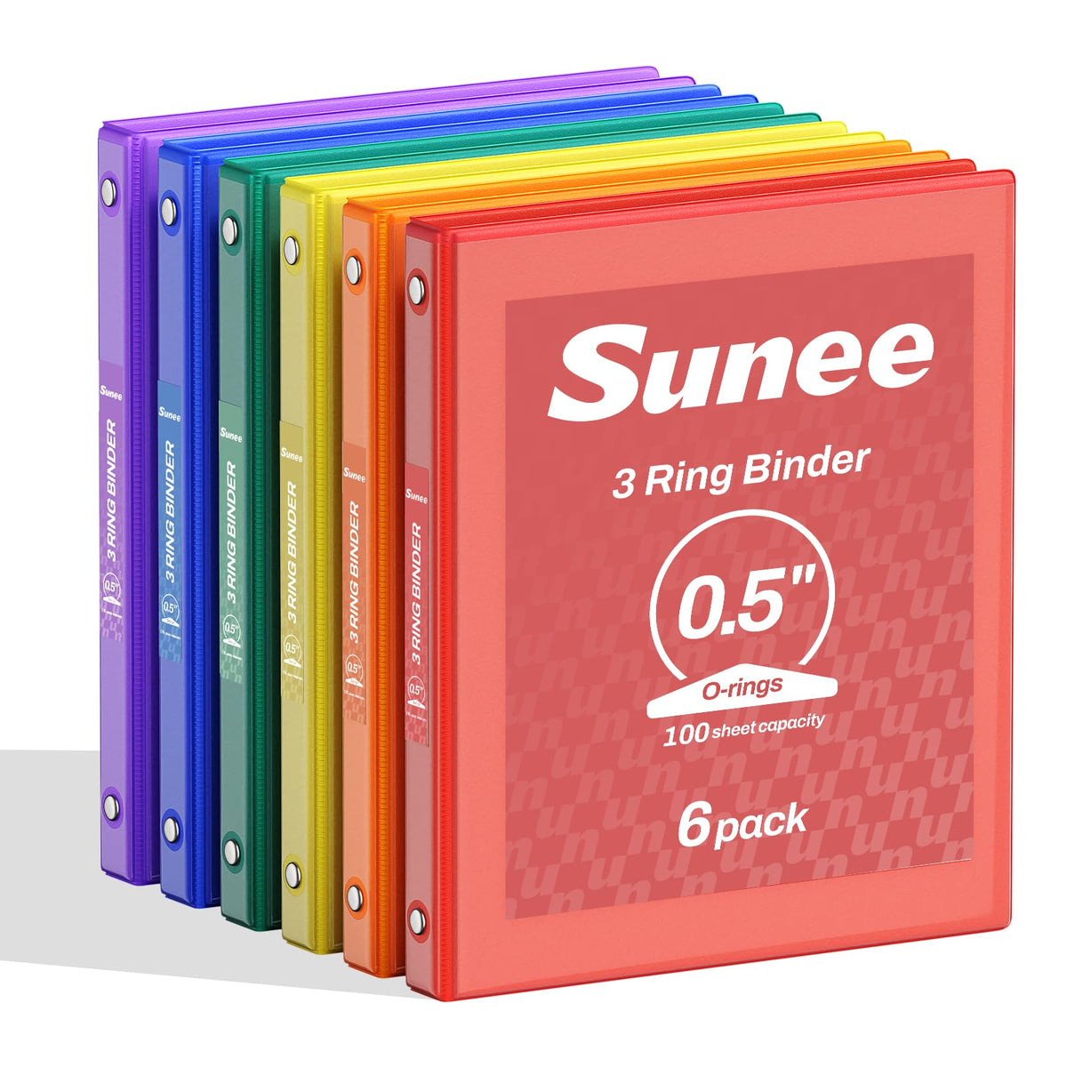 SUNEE 1/2 Inch Binders 3 Ring 6 Pack, 3 Ring Binders Half Inch Clear View PVC-Free (Fit 8.5x11