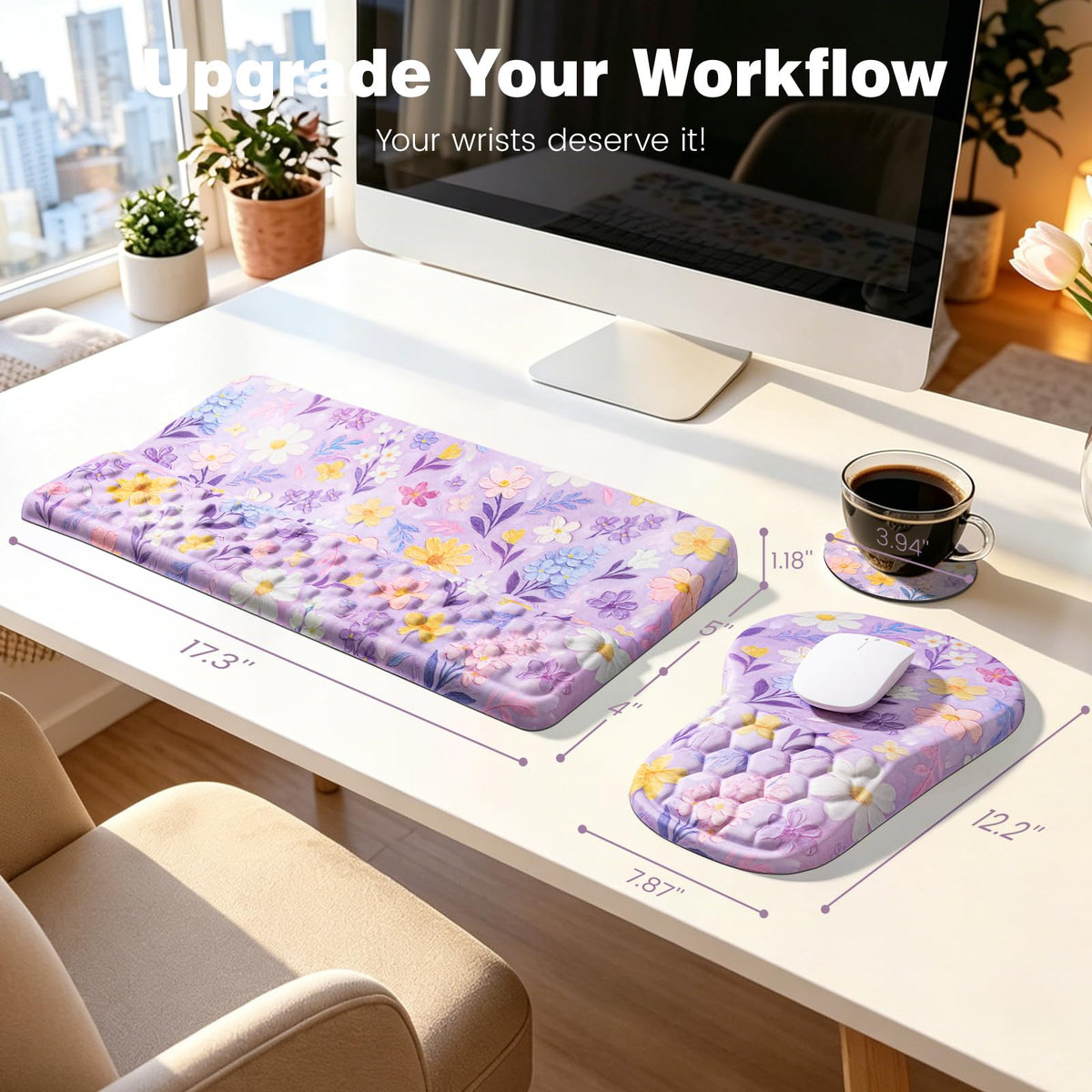 Ospelelf Keyboard Wrist Rest and Mouse Pad Set, Ergonomic Memory Foam Wrist Support, Aesthetic Desk