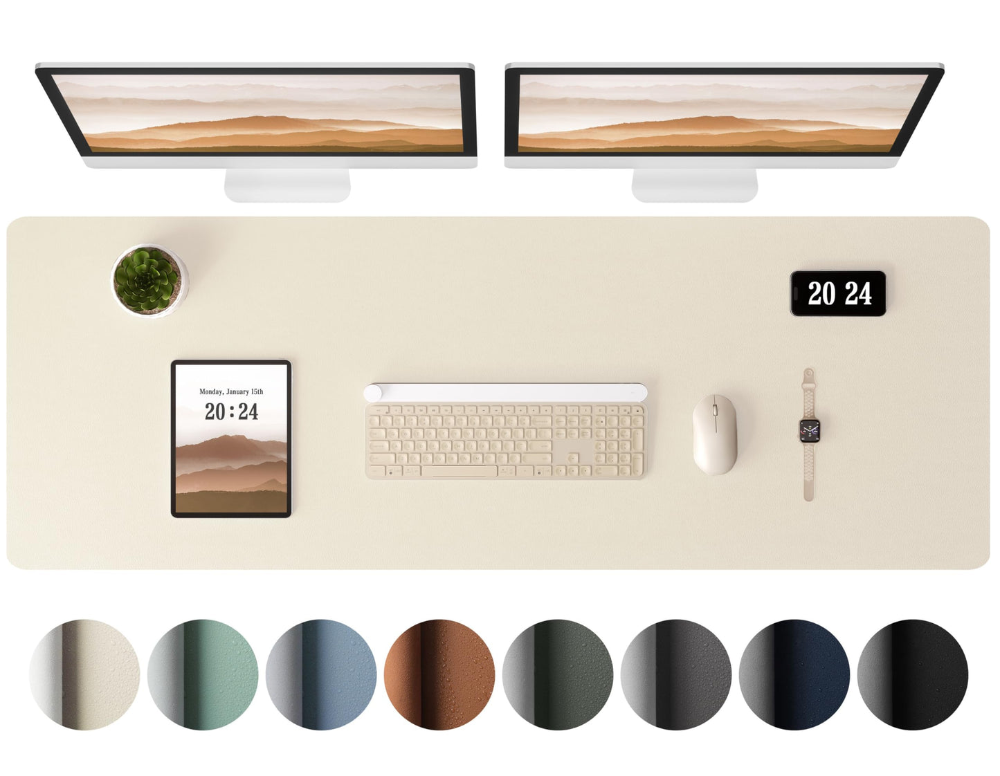 Aothia Leather Desk Pad Protector - Large Mouse Pad, Office Mat, Non-Slip PU Leather Blotter