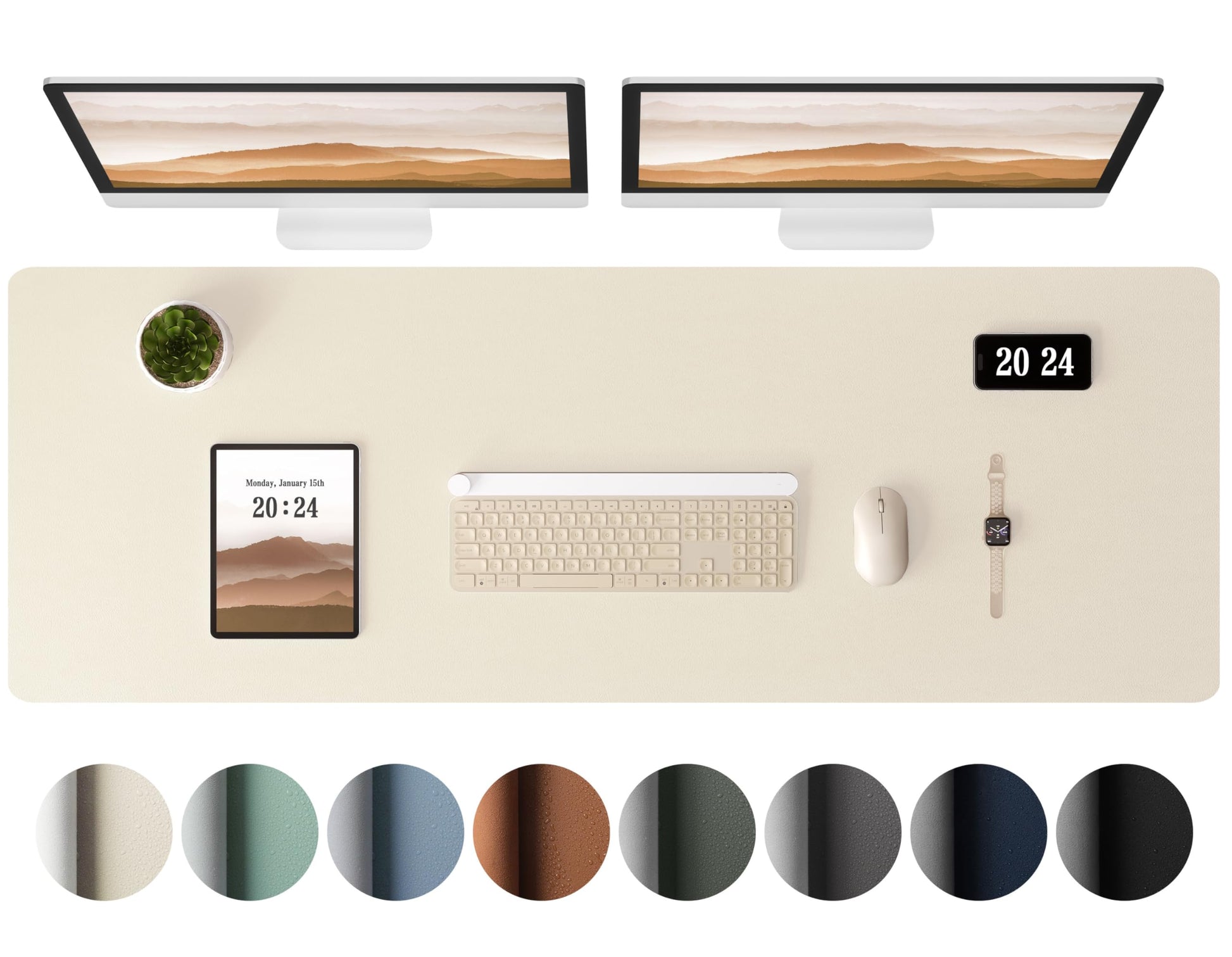 Aothia Leather Desk Pad Protector - Large Mouse Pad, Office Mat, Non-Slip PU Leather Blotter