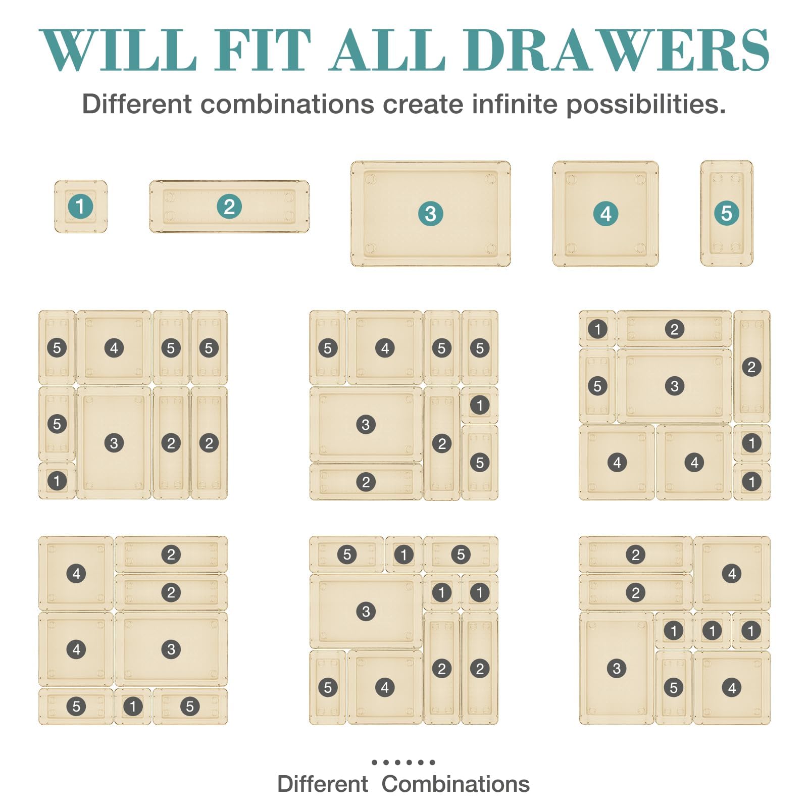 25 PCS Drawer Organizer Set, 5 Size Bathroom and kitchen organizer Trays