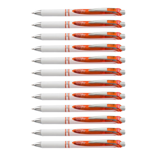 Pentel EnerGel Pearl Retractable Liquid Gel Pen, (0.7mm) Metal Tip, Medium Line, Orange Accent