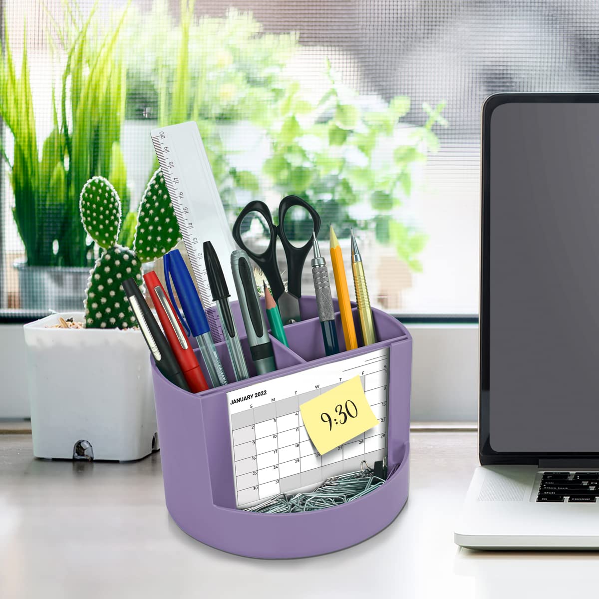 Acrimet Compact Desktop Organizer, 4 Spacious Slots, Round Pencil and Accessories Holder with Photo