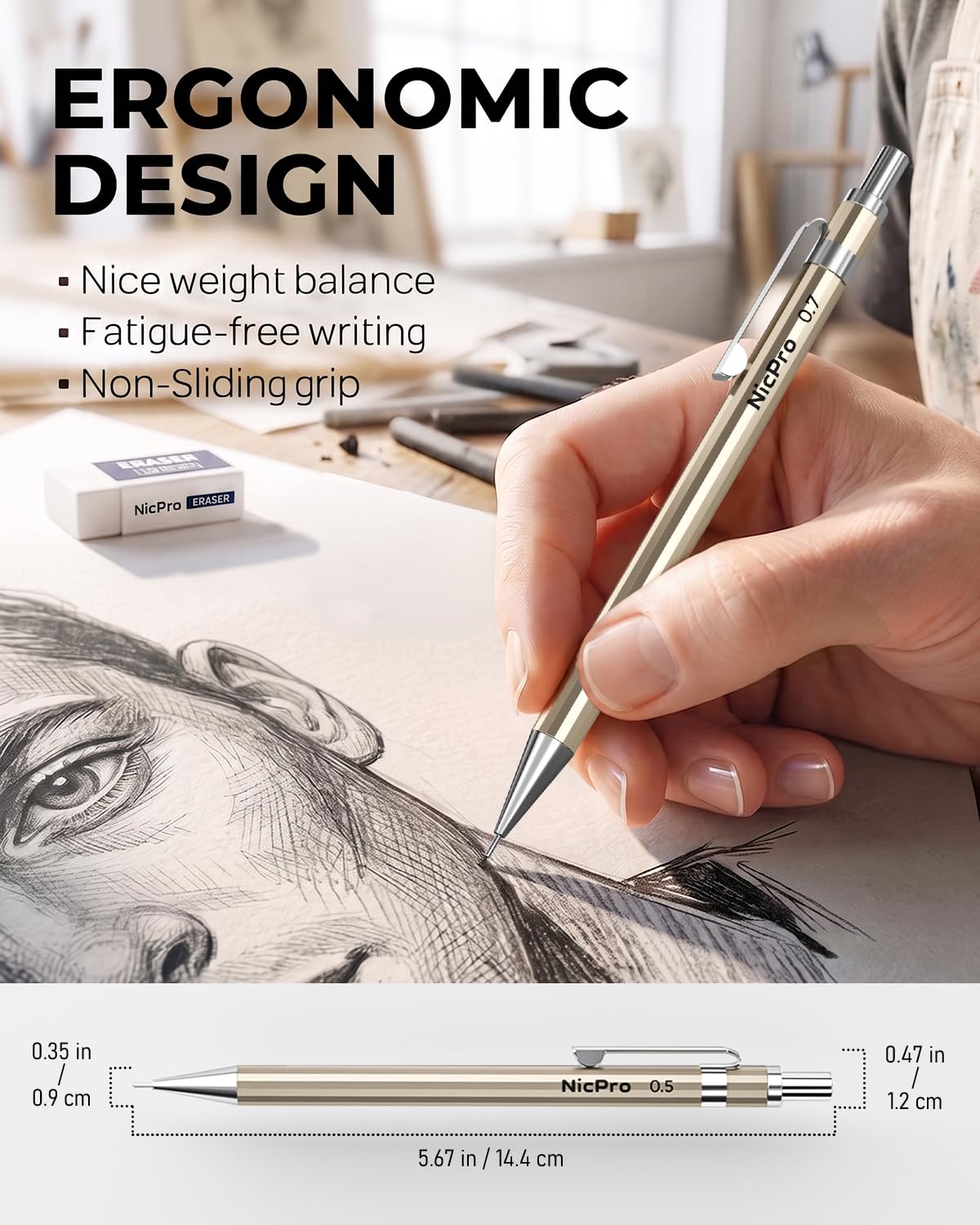 29PCS Metal Mechanical Pencil Set, Professional Drawing Kit in Leather Case
