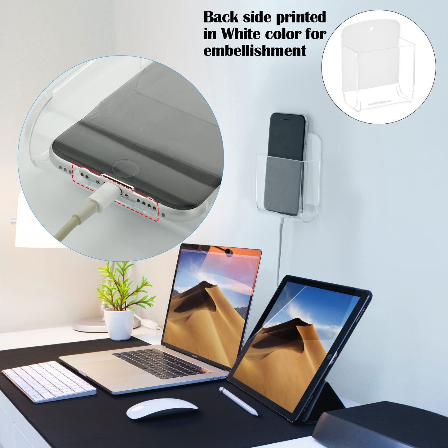 Cosmos Pack of 2 Acrylic Remote Control Holder Adhesive Wall Mount Phone Holder Wall Mount