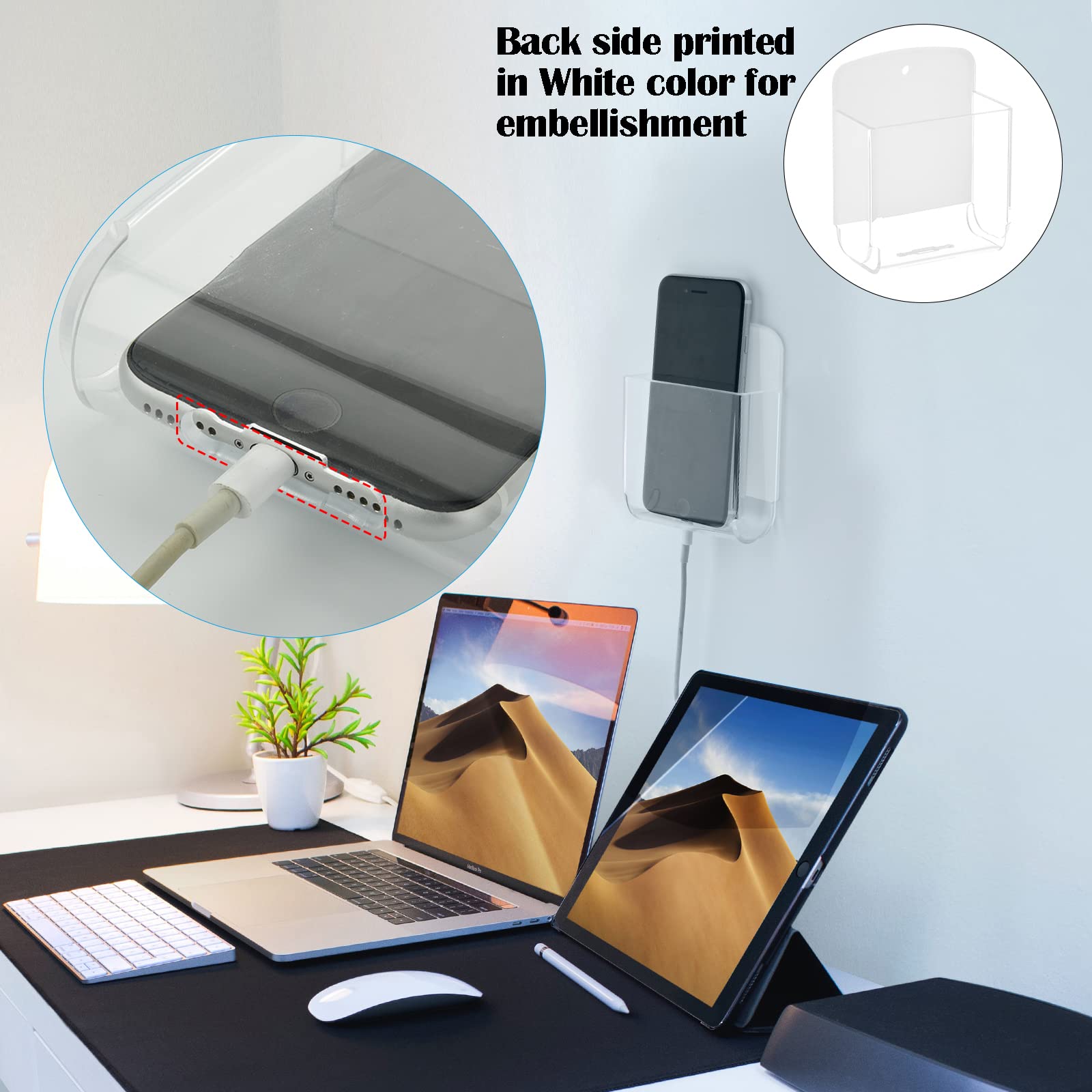 Cosmos Pack of 2 Acrylic Remote Control Holder Adhesive Wall Mount Phone Holder Wall Mount