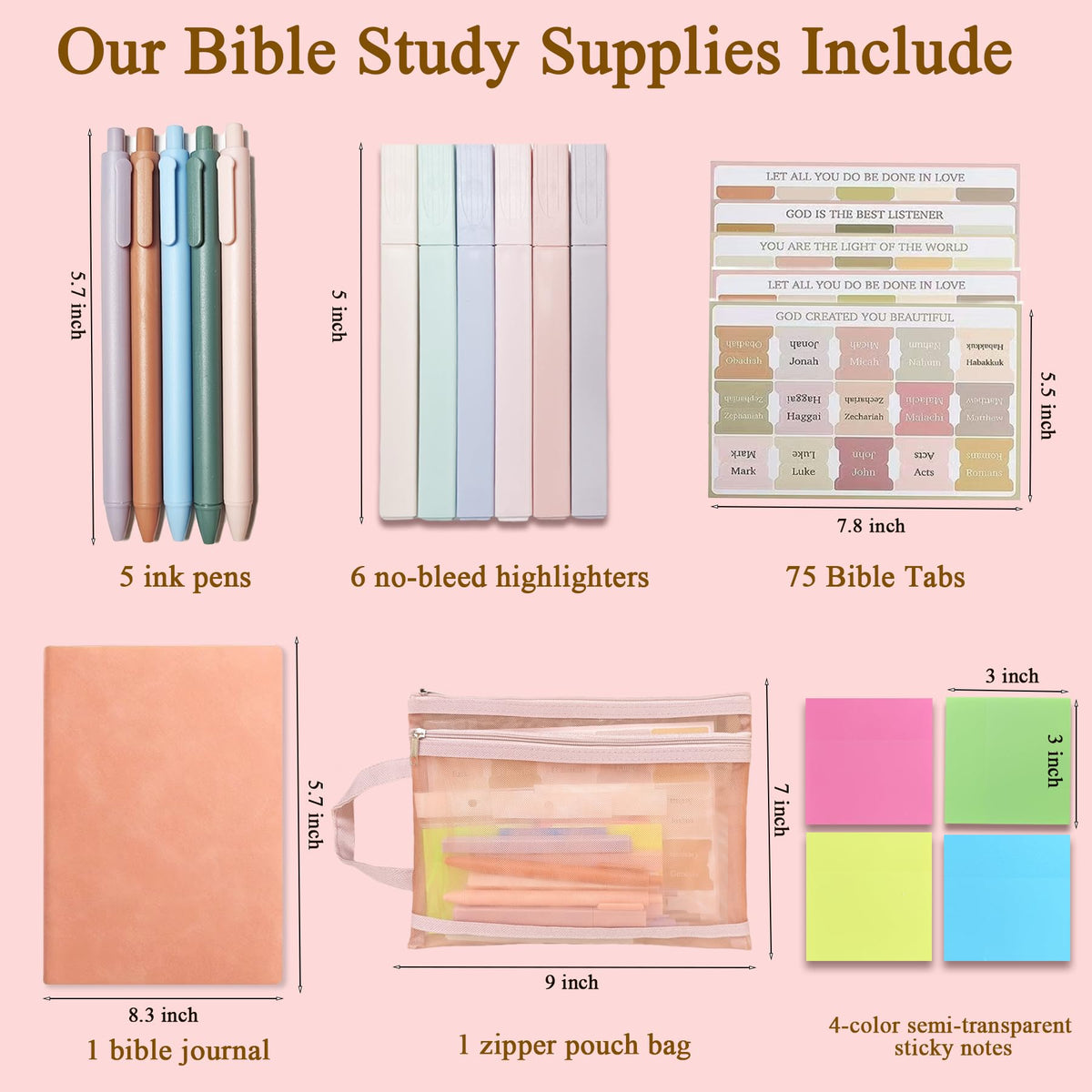 YOJO Bible Study Supplies,Bible Journaling Kit with Journal,6 No Bleed Highlighters,5 Gel Pens,75