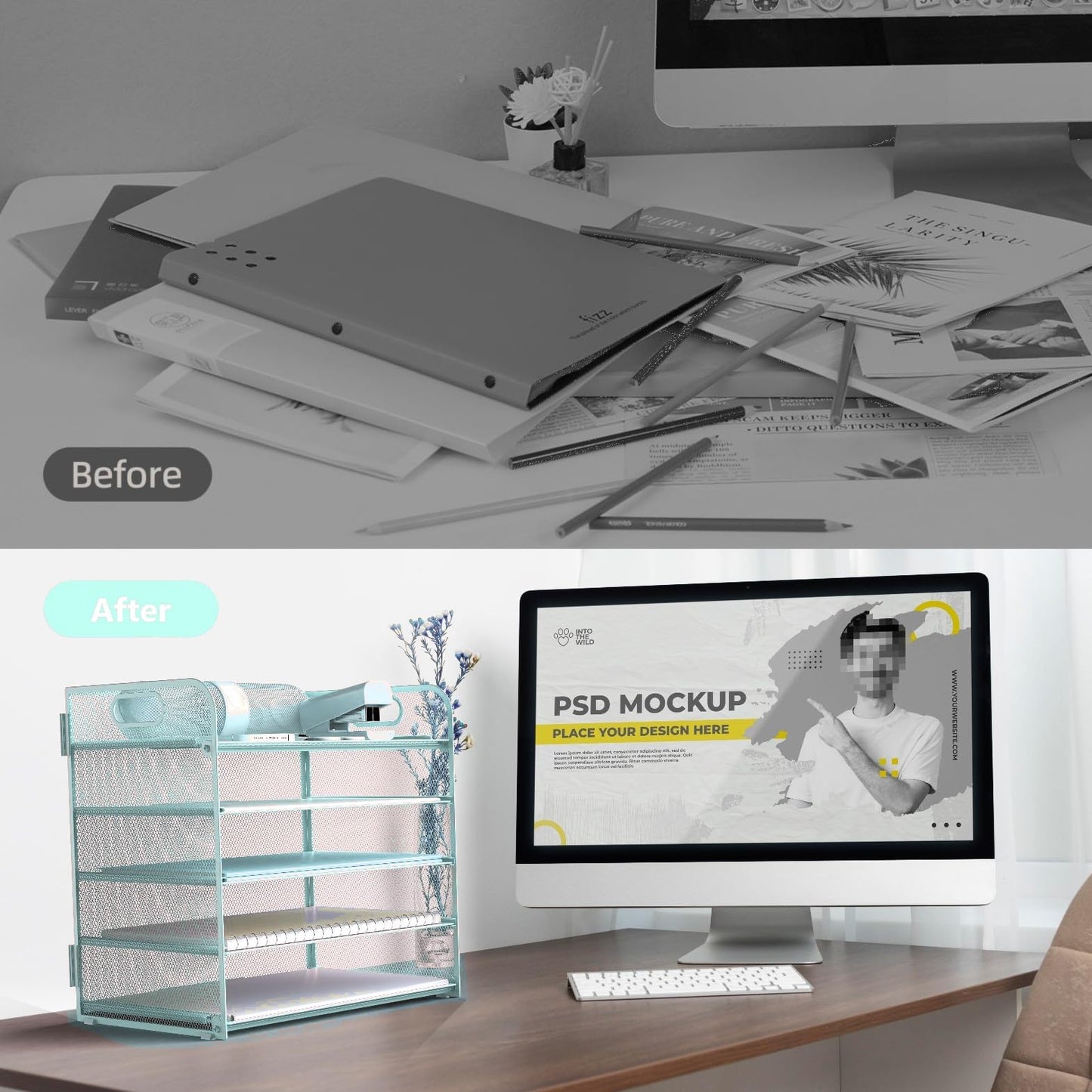 Letter Tray Paper Organizer 5-Tier Desk Organizer File Organizer Paper Holder with Handle, Metal