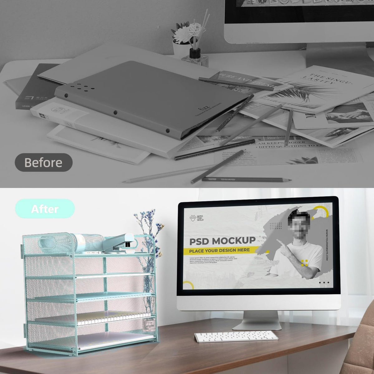 Letter Tray Paper Organizer 5-Tier Desk Organizer File Organizer Paper Holder with Handle, Metal