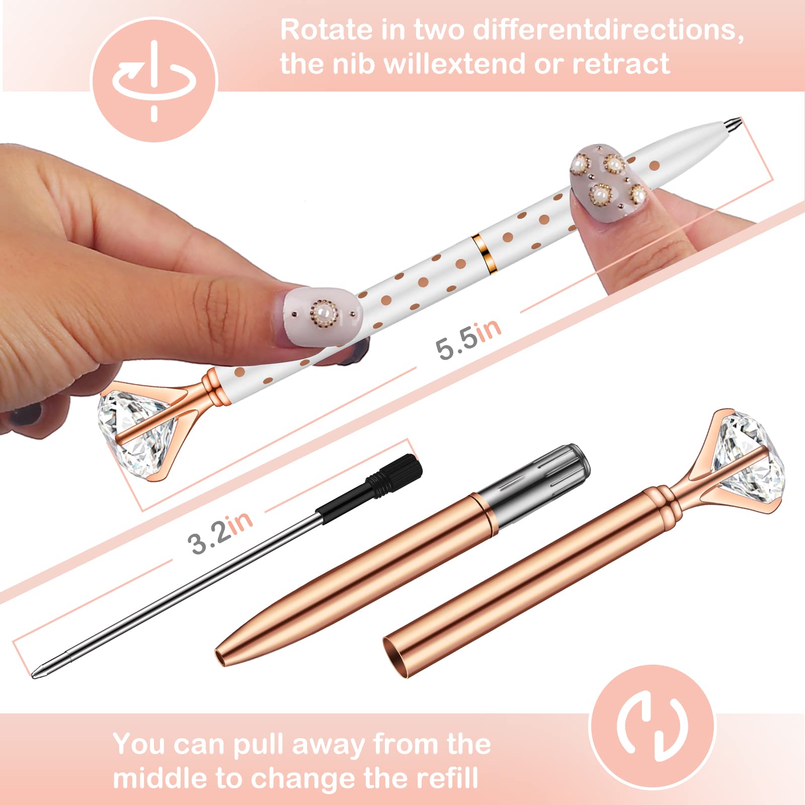 PASISIBICK 20 Pieces Diamond Pens of Cute Beautiful Ballpoint Pens Crystal Diamond Pen for Women