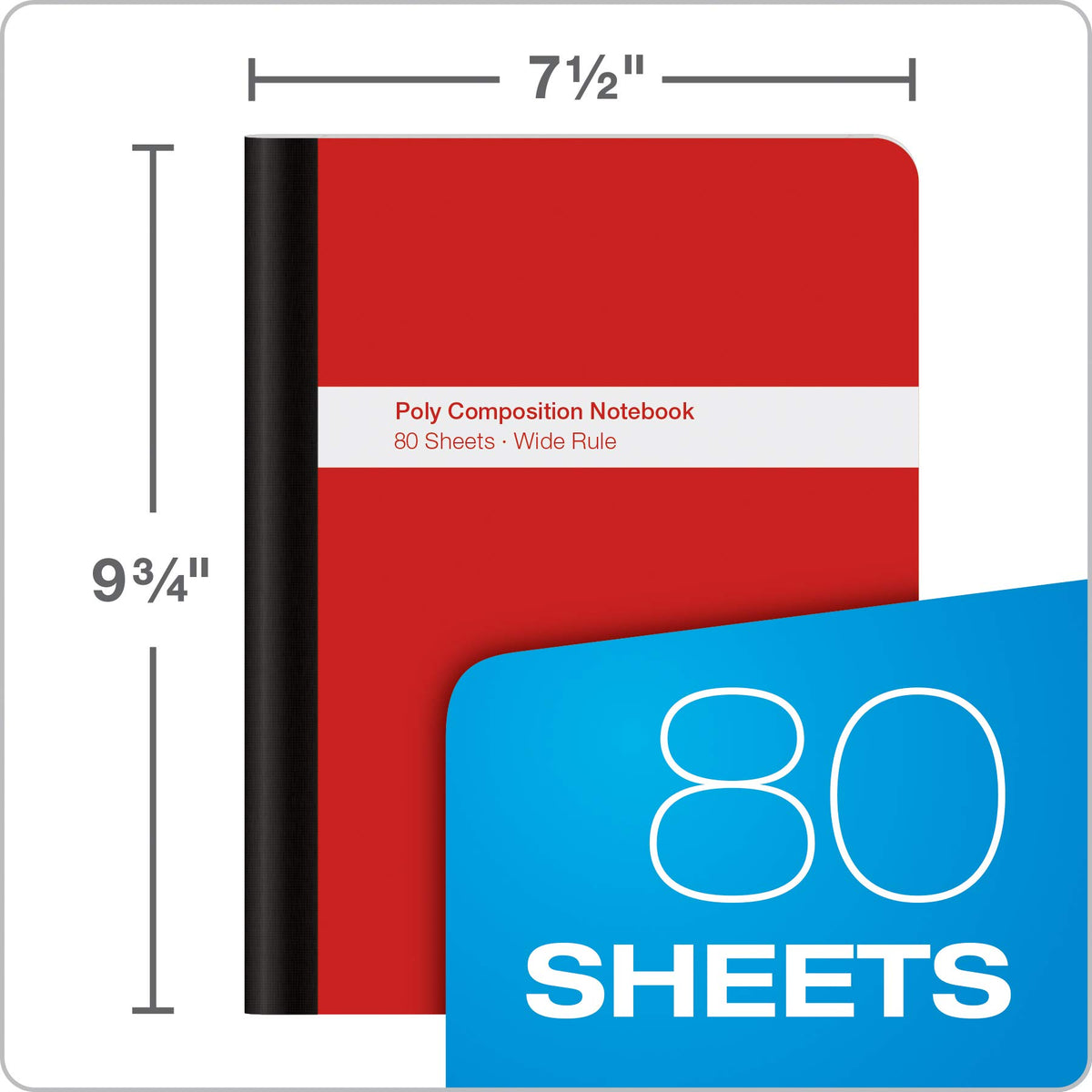 Oxford Poly Composition Notebook 4 Count(Pack of 1), Wide Ruled Paper, 9-3/4 x 7-1/2 Inches, 80
