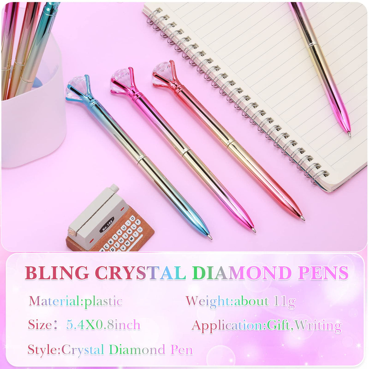 Gersoniel 24 Pcs Big Crystal Diamond Top Pens Rhinestones, Colorful Style