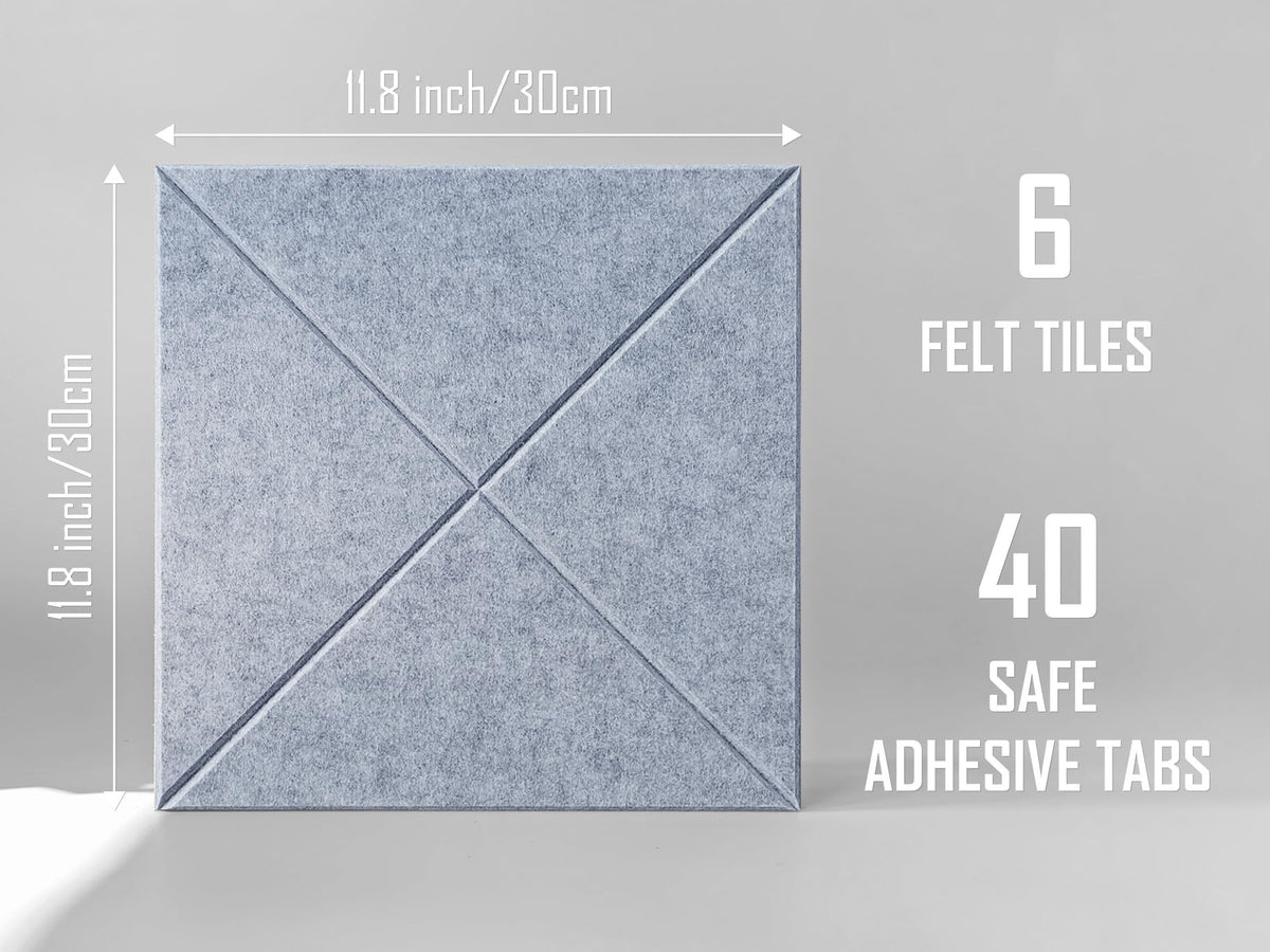 Cork Board 24 x36 Alternative - 6 Pack Felt Wall Tiles with Safe Removable Adhesive Tabs, Cork