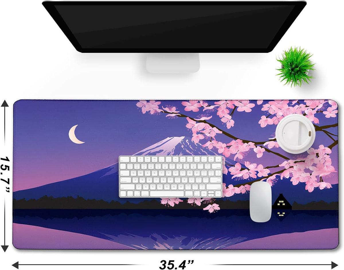 Large Extended Gaming Mouse Pad with Stitched Edges, Non-Slip Waterproof Rubber Base Mouse Pad for
