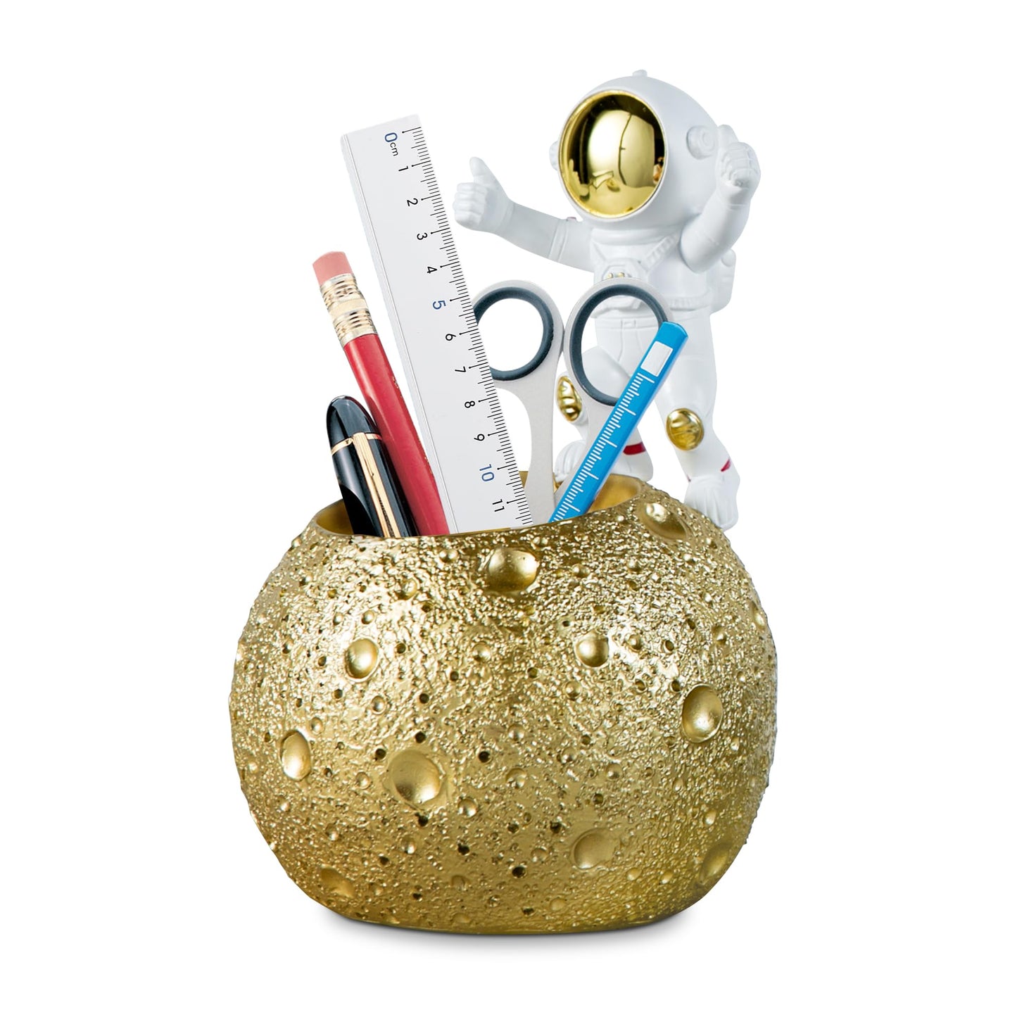 Kimdio Pen Holder, Astronaut Stand for Desk Pencil Holder, Resin Desk Moon Organizer Decorative