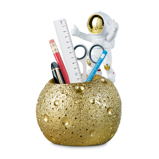 Kimdio Pen Holder, Astronaut Stand for Desk Pencil Holder, Resin Desk Moon Organizer Decorative