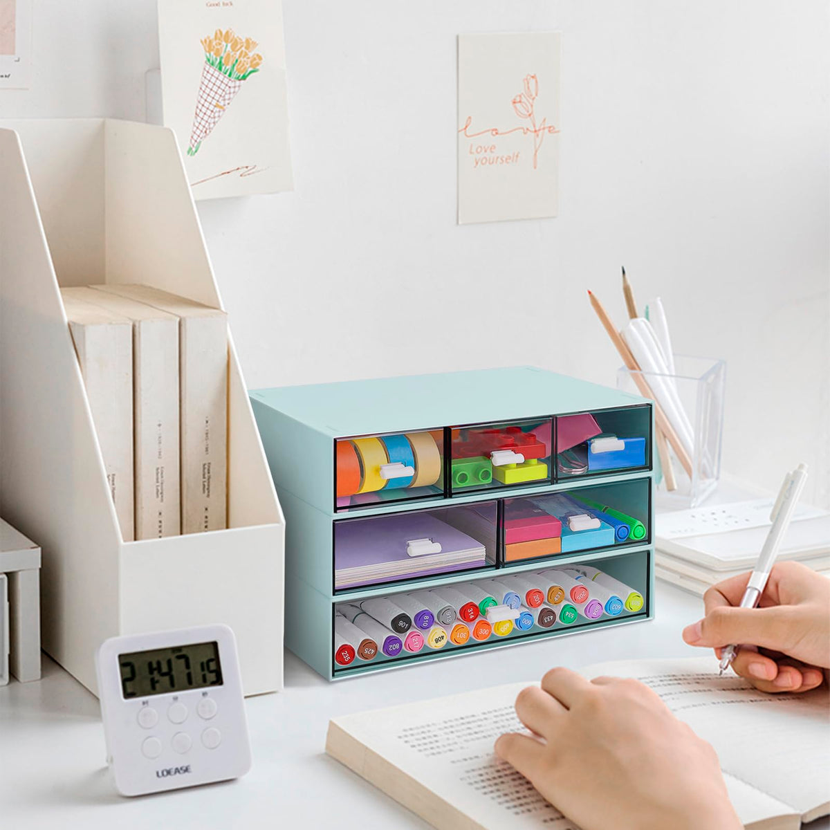 3 Tier Stackable Desk Organizer with 6 Drawers, YOCOMEY Plastic Desktop Storage Box Drawers