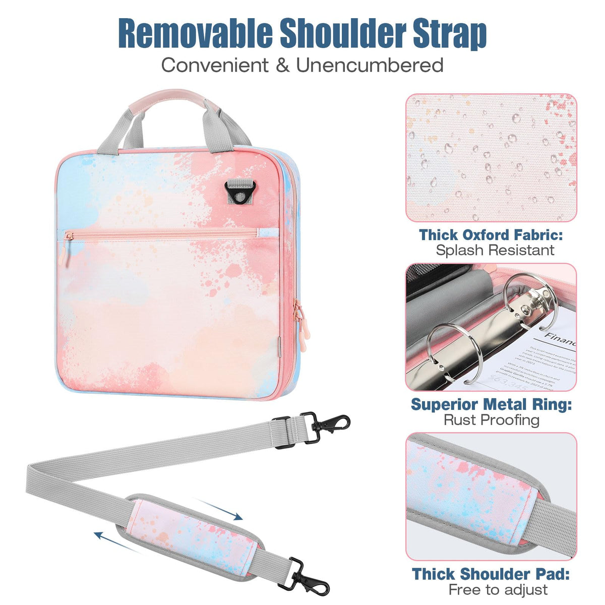 MoKo Zipper Binder, 2 inch 3 Ring Binder with 500 Sheet Capacity Multi-Pocket School Bag with