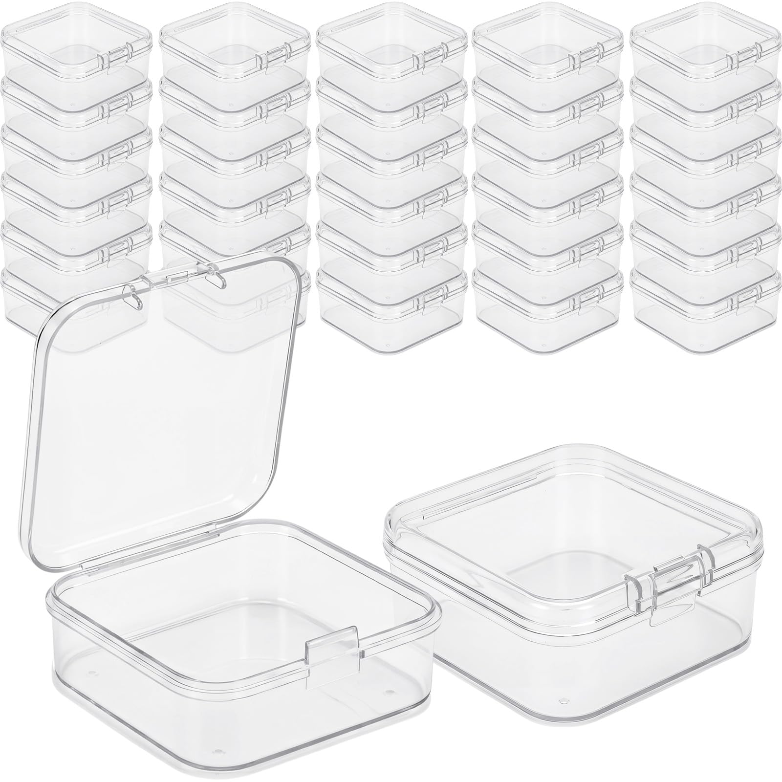 Jetec 30 Pieces Small Clear Plastic Storage Box, 2.9 x 2.9 x 1 Inch