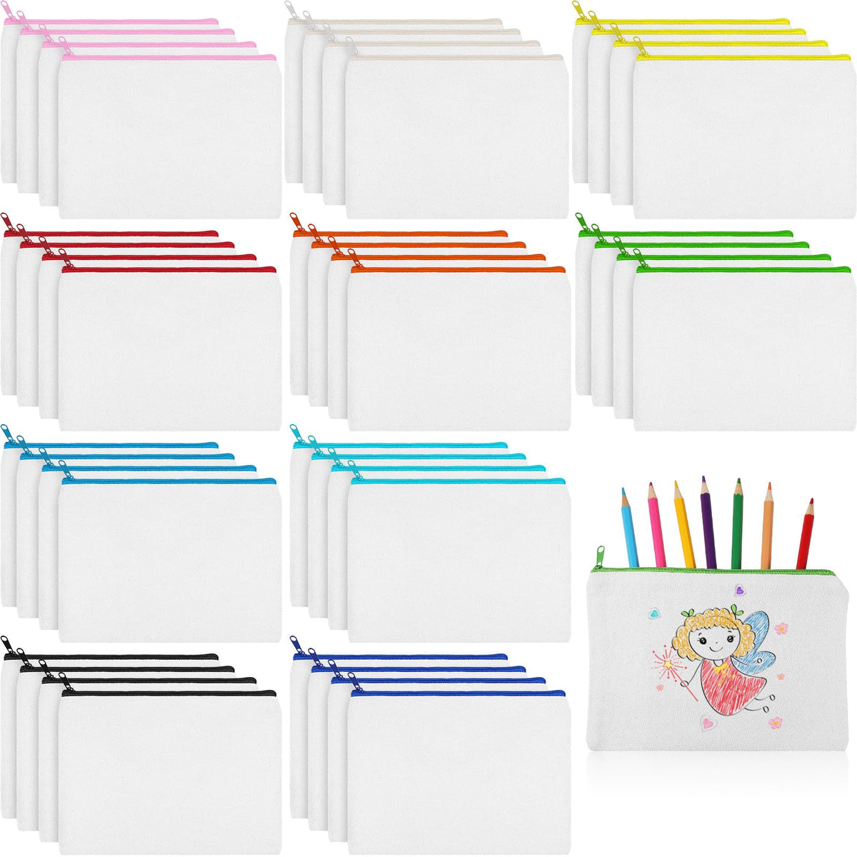 Shappy 40 Pcs Canvas Zipper Pouch Bags Pencil Pouch Bulk Canvas Makeup Bags Blank Pencil Case