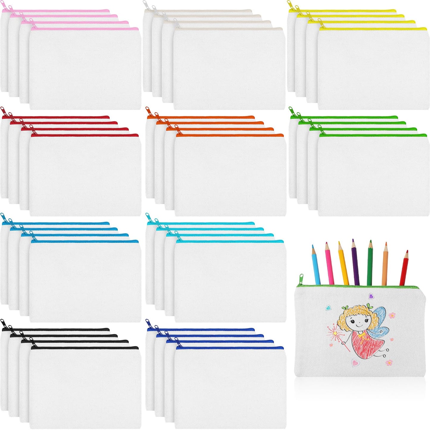 Shappy 40 Pcs Canvas Zipper Pouch Bags Pencil Pouch Bulk Canvas Makeup Bags Blank Pencil Case