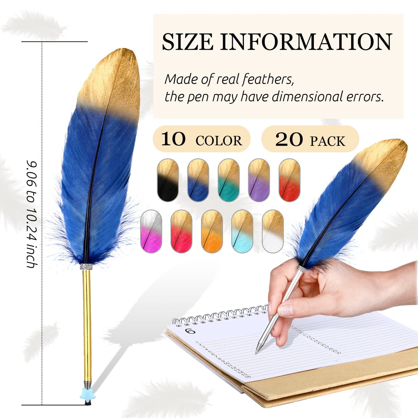 Censen 20 Pcs Feather Quill Pens Feather Ballpoint Pen Black Ink Vintage Quill Pen Wedding Pen for