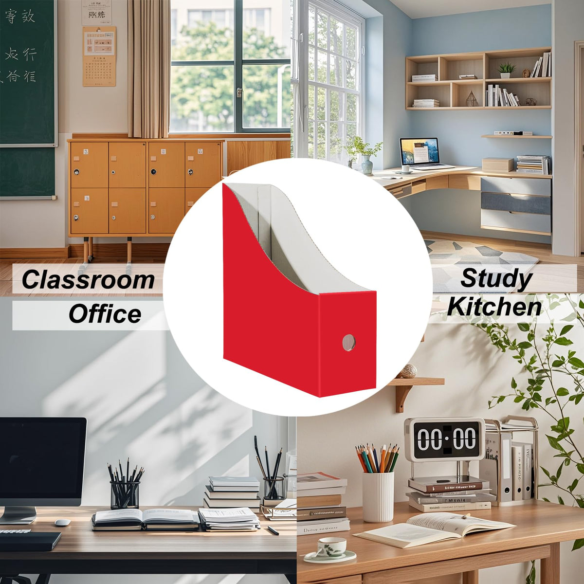 Limitliho 24 Pack Red Cardboard Magazine File Holder for Desk or Shelves
