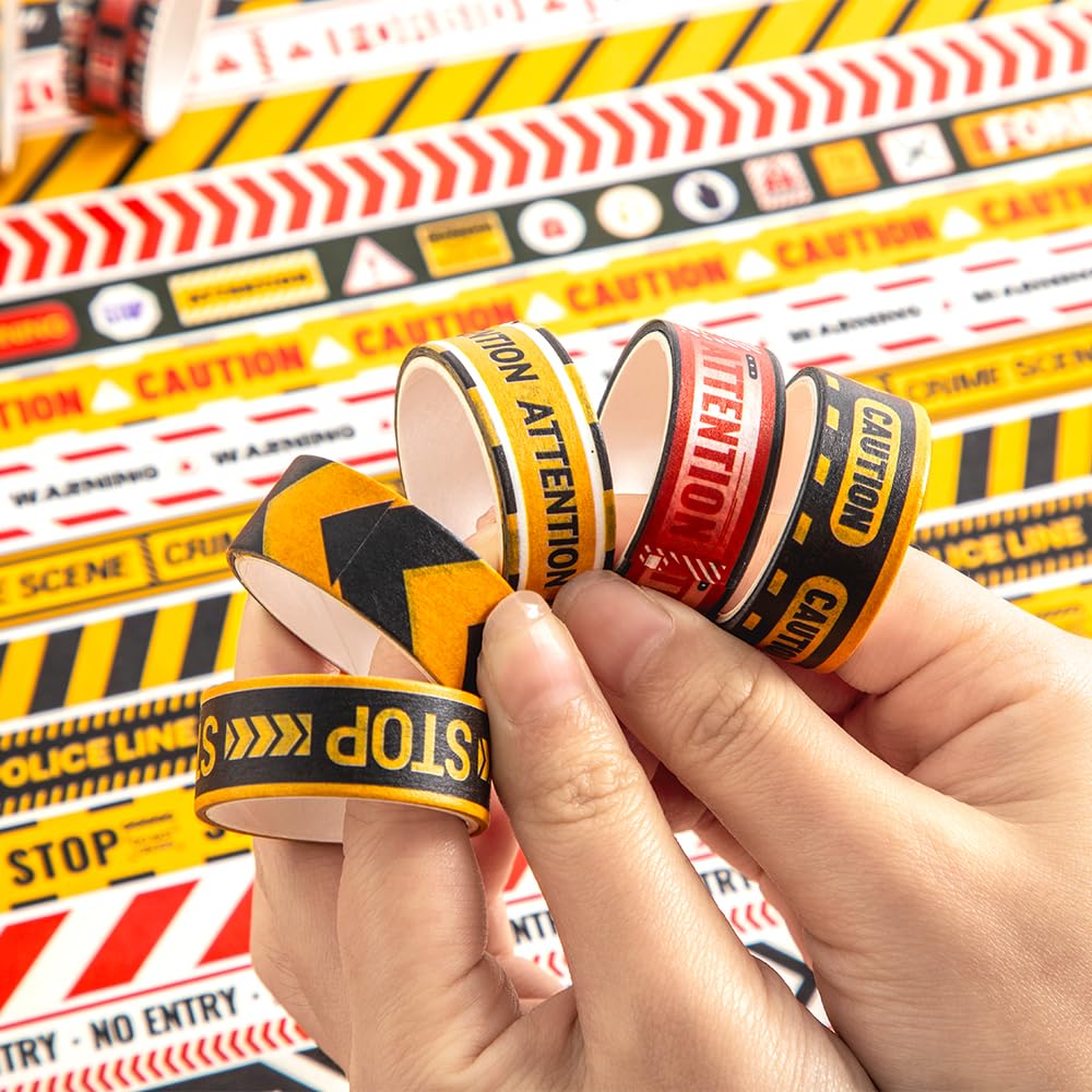 icceemee 30 Rolls Warning line Theme Washi Tape Set, Writable Decorative Tapes for Scrapbooking