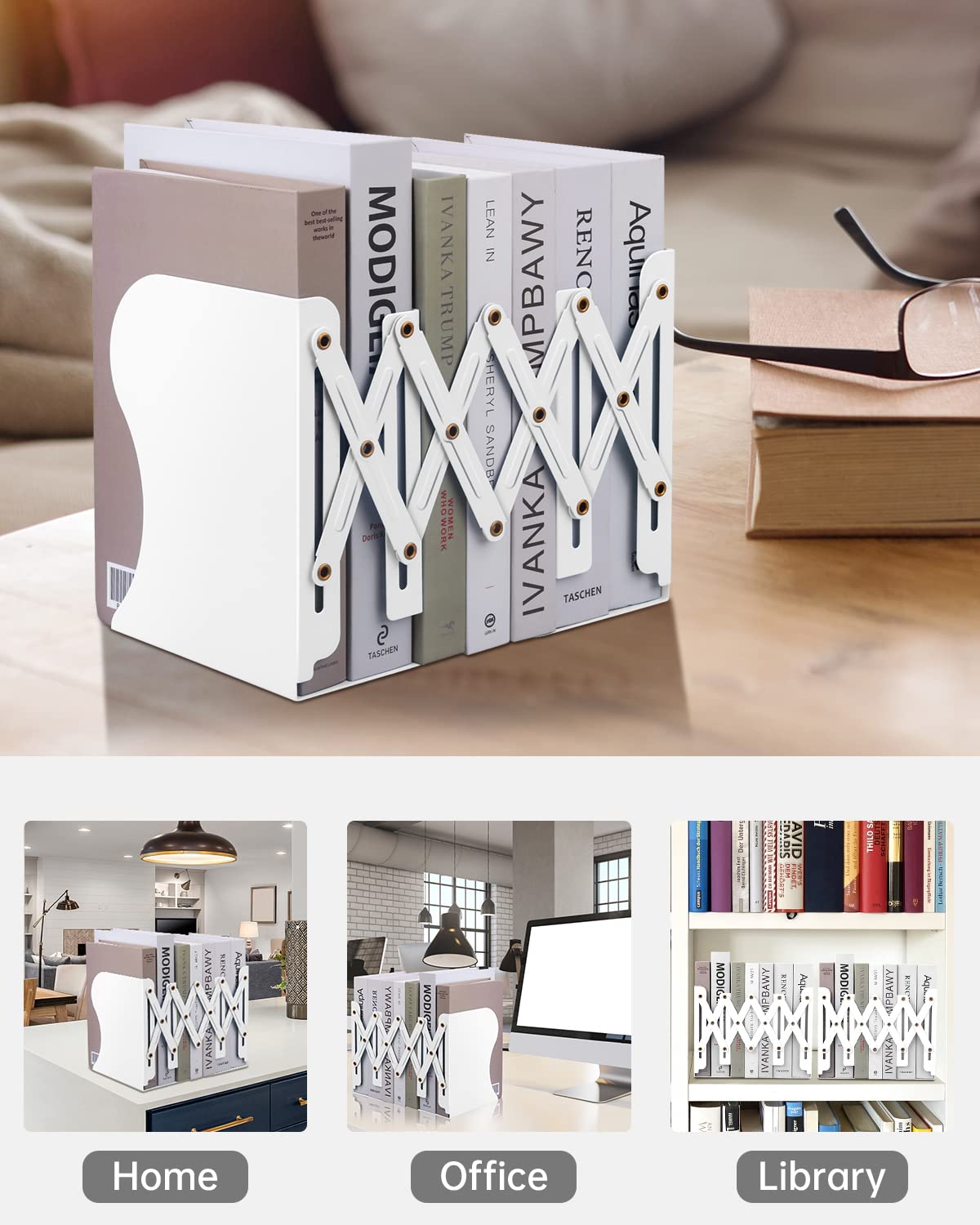 Honagu Adjustable Bookends, Metal Book Ends for Shelves Heavy Book