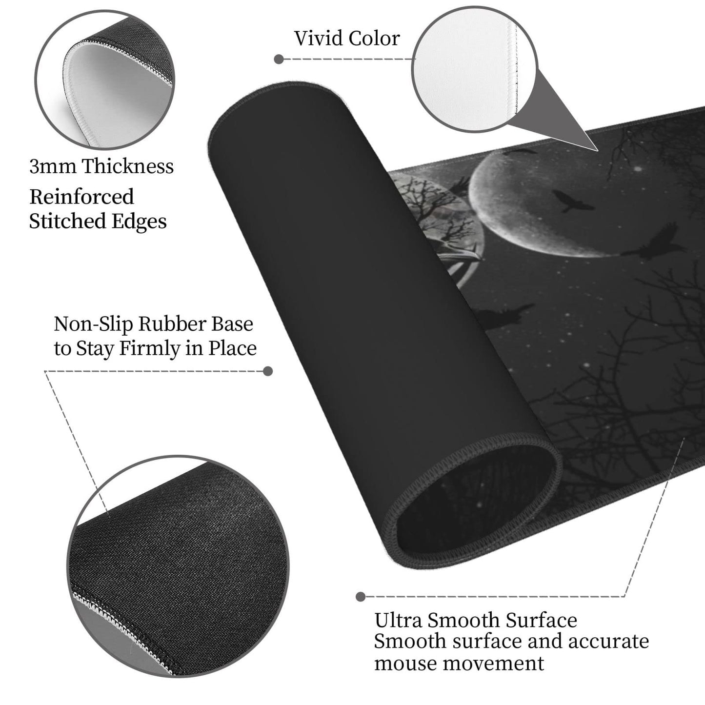 Triple Moon Mouse Pad XL Extended Desk Mat, Computer Mousepad