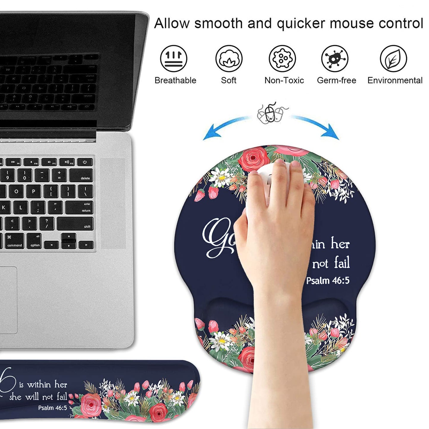 Keyboard Wrist Rest and Mouse Pad Wrist Rest Support Set, Non-Slip PU Base for Gaming and Office