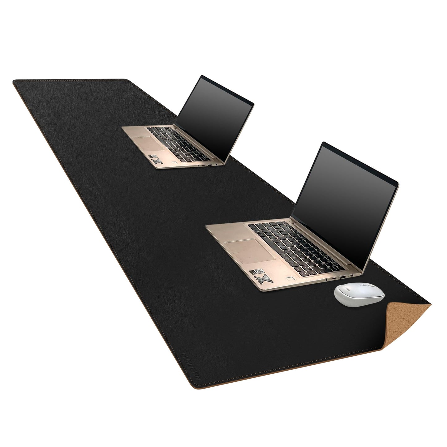 MAIDERN 70.8”x 15.7” Leather Desk Pad, Large Desk Mat, Cork & Leather Large Mouse pad for Desk