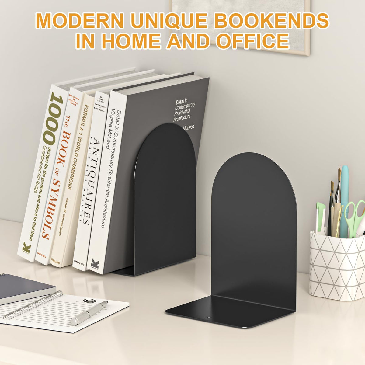 ALOTCHE Bookends 4 Pairs, Metal Round Bookends for Shelves, Book Ends for Desk, Book End to Hold