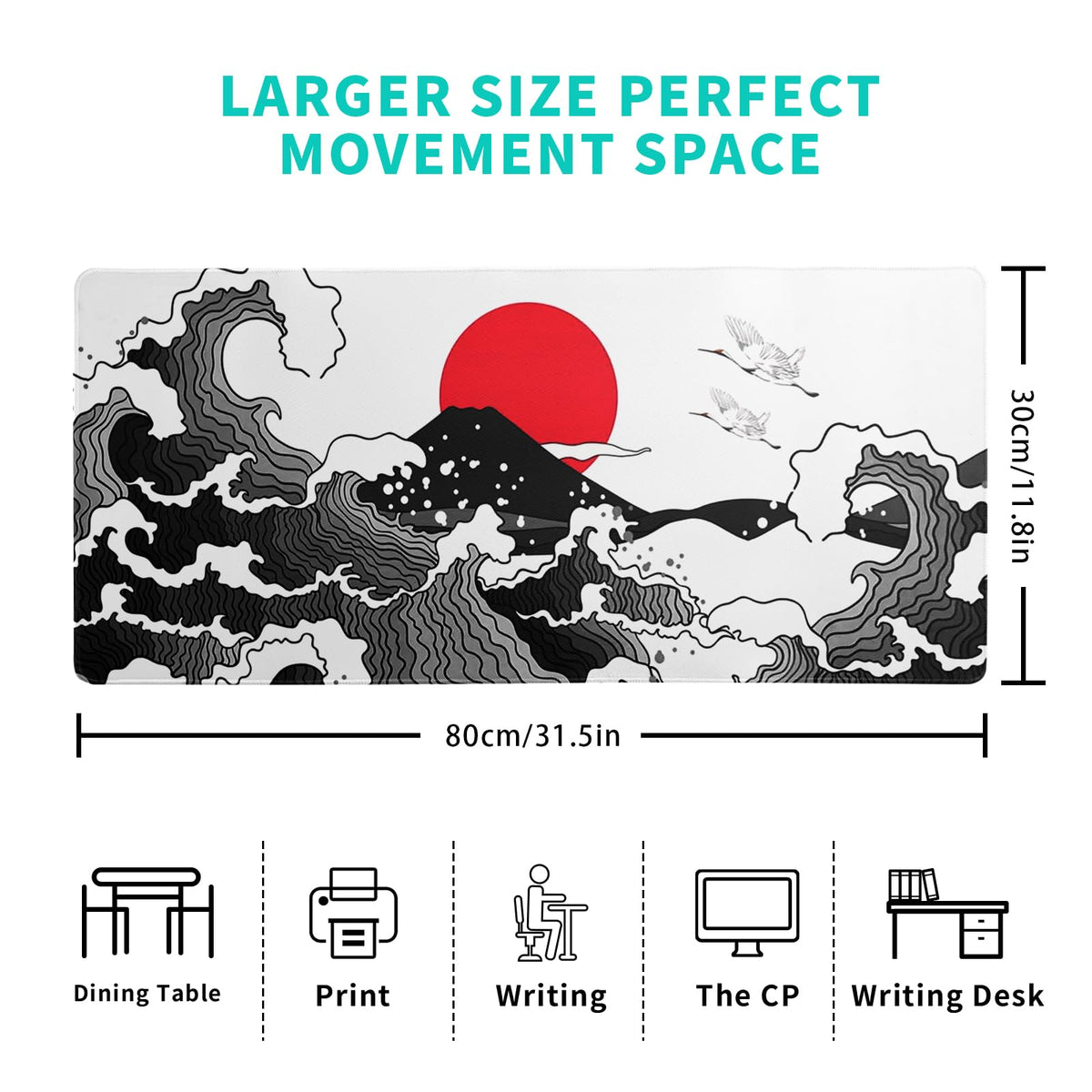 Japanese Red and Black Wave Gaming Mouse Pad Extended Large Mouse Mat Desk Pad Sea Texture Non-Slip