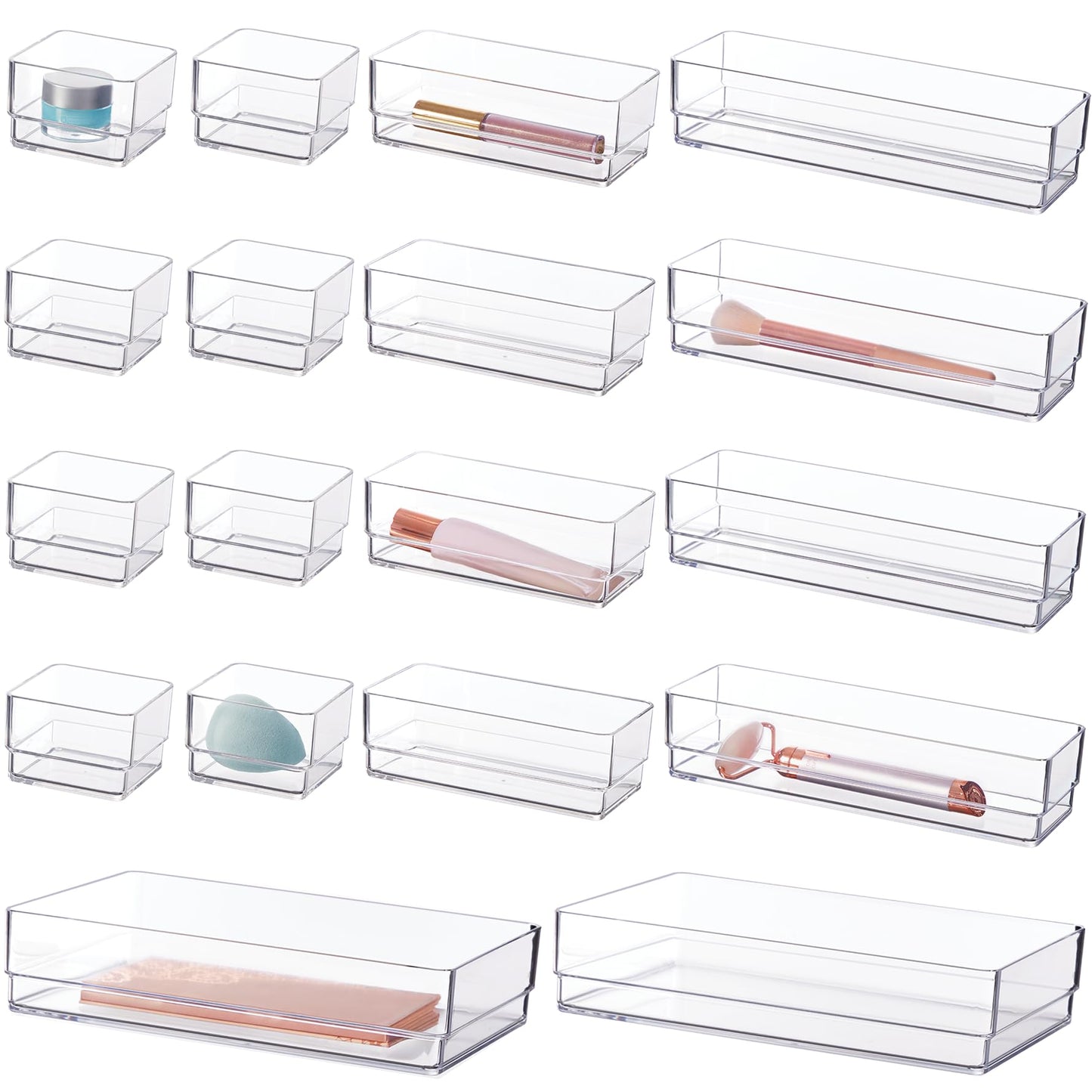 STORi SimpleSort 18-Piece Stackable Clear Drawer Organizer Set | Multi-size Trays | Makeup Vanity