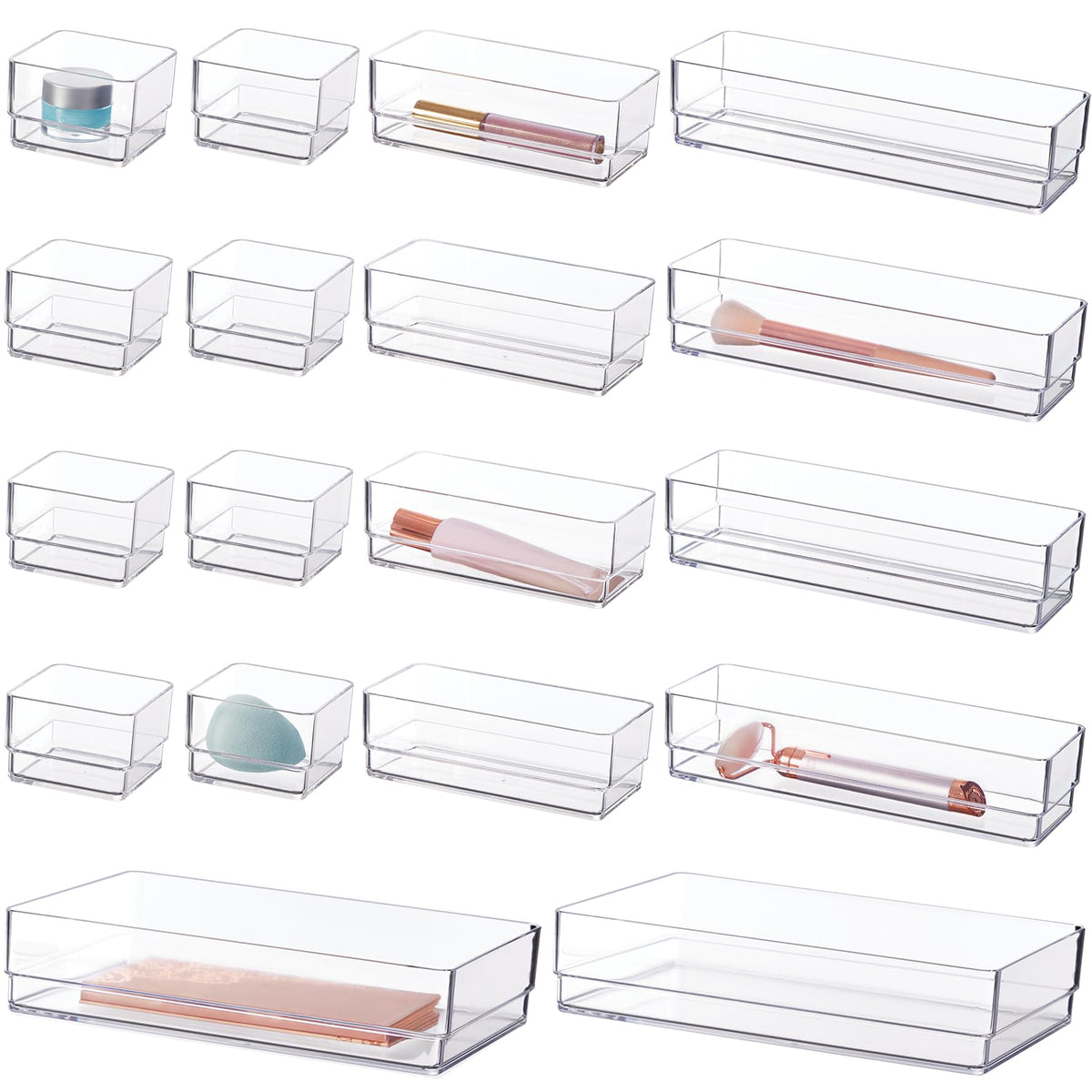 STORi SimpleSort 18-Piece Stackable Clear Drawer Organizer Set | Multi-size Trays | Makeup Vanity