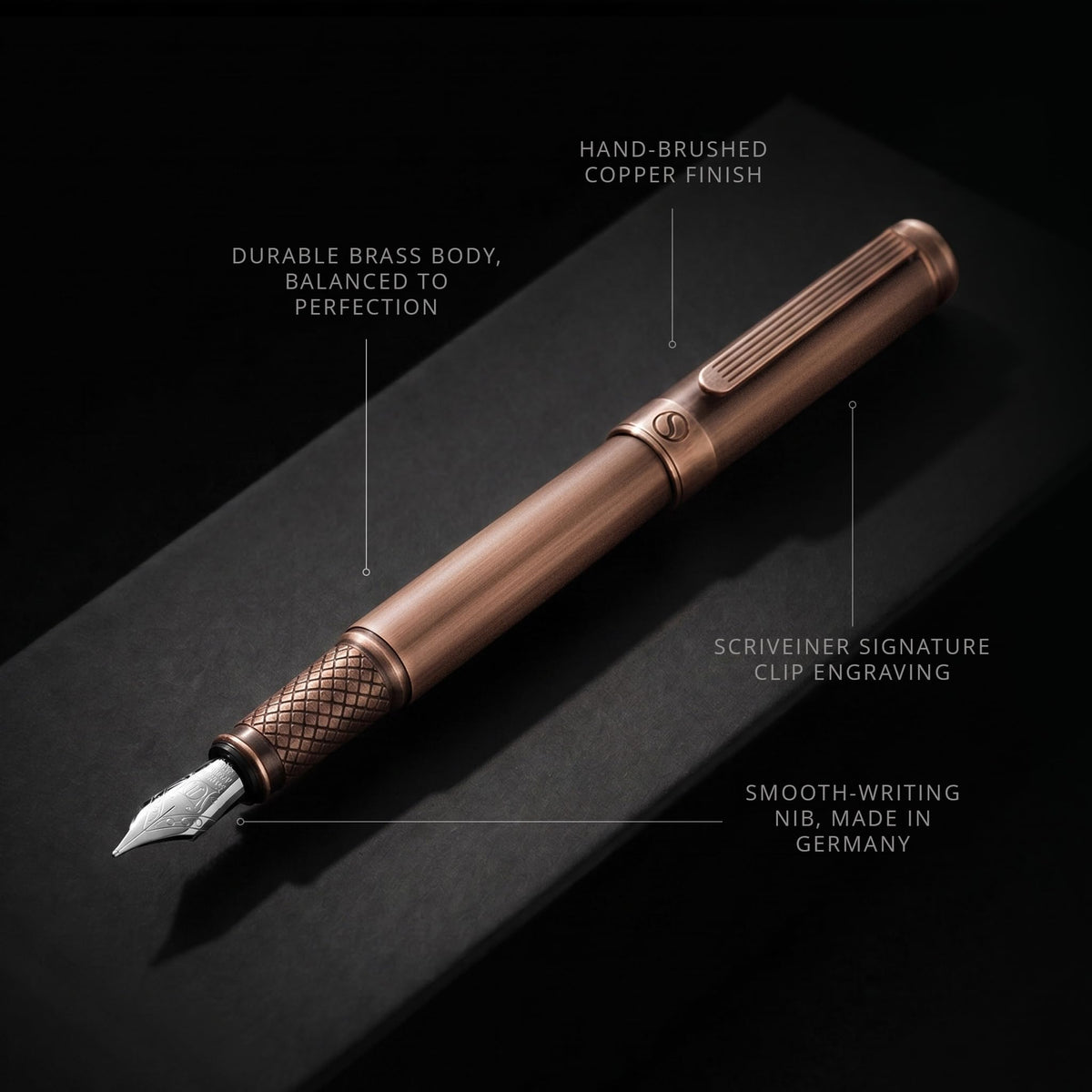 Scriveiner Luxury Fountain Pen - Stunning Copper Luxury Pen, Schmidt Gilded Nib (Medium)