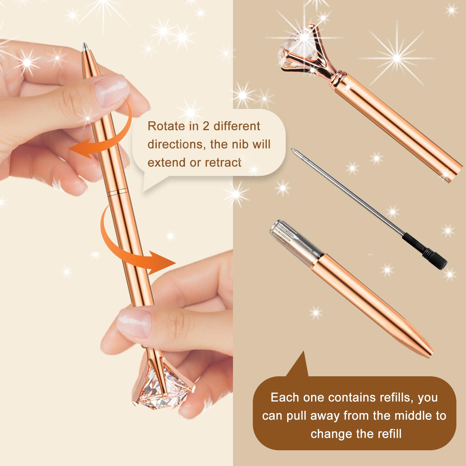 EVNEED 50 Pcs Bulk Diamond Pens with Crystal Bridal Shower Gifts Metal Bling Ballpoint Pens with