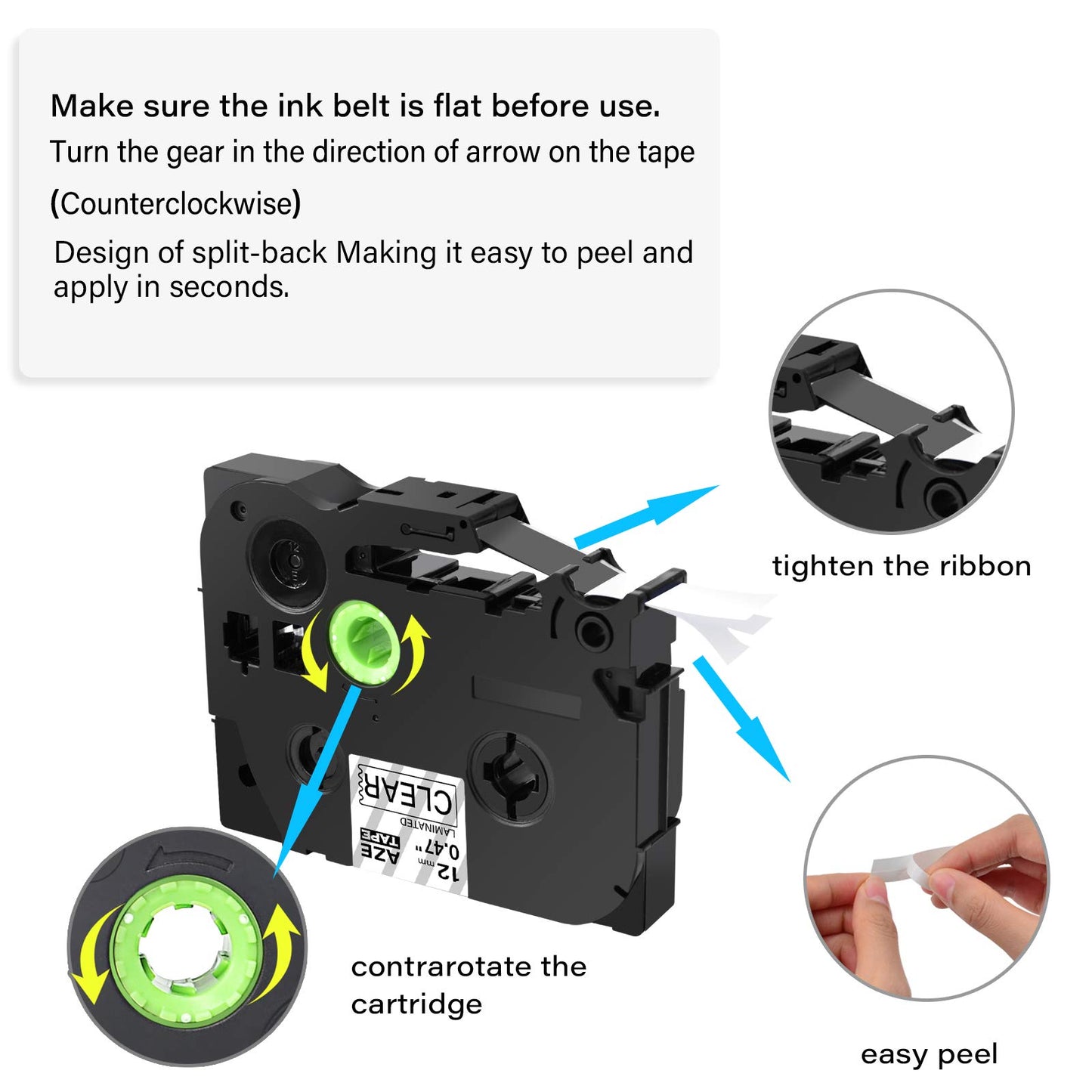 GREENCYCLE Compatible for Brother P Touch TZe Label Tape 12mm 0.47" Black on White/Clear/Silver