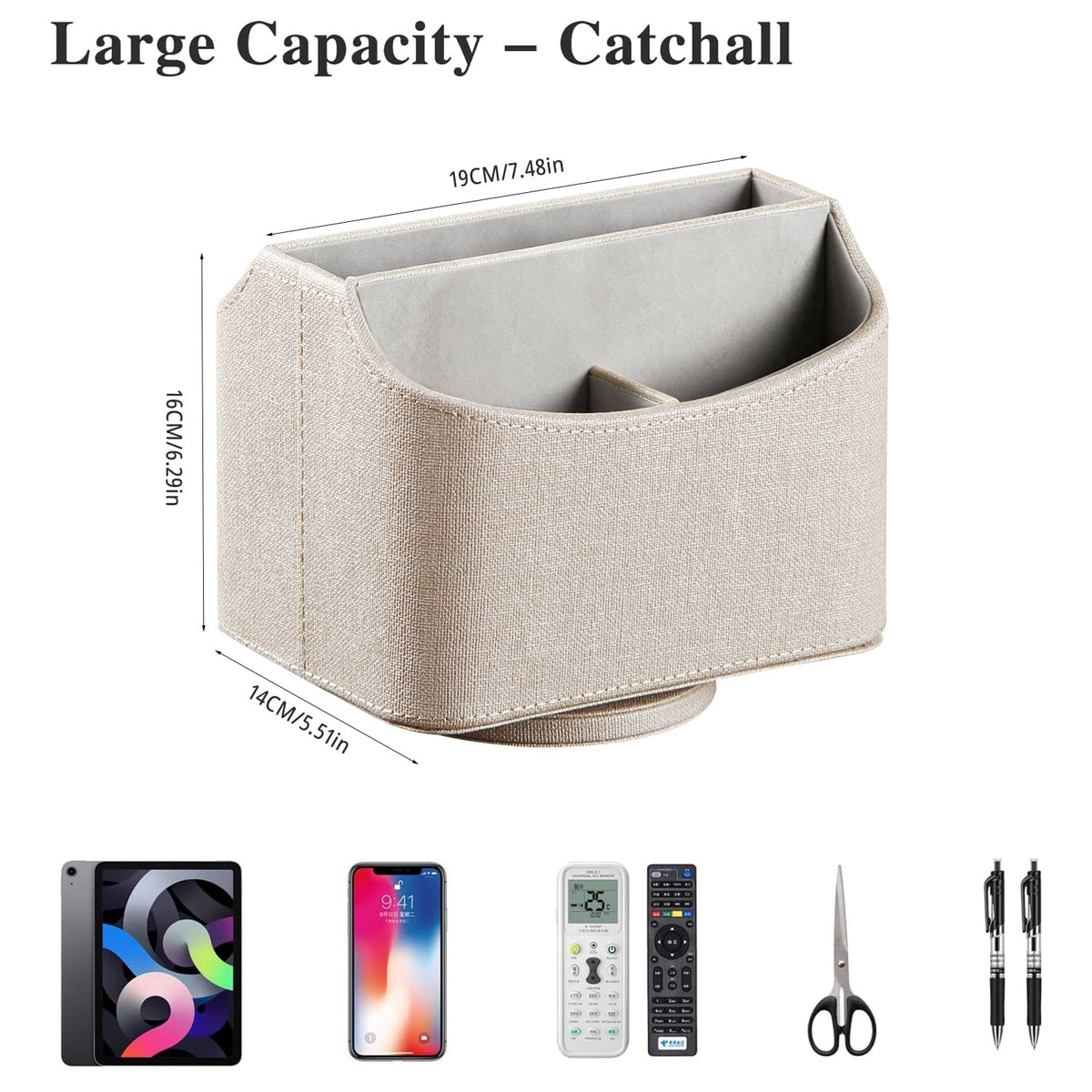 YAPISHI Gold flower pattern Leather Remote Control Holder,360 Degree Spinning Desk TV Remote