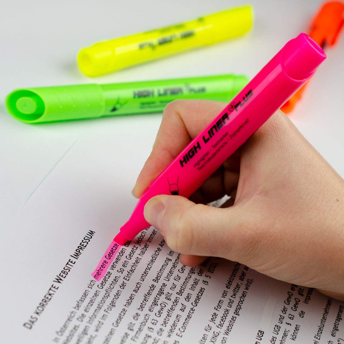 Kores - Yellow Fluorescent Highlighter Pen - High Liner Plus, Fluorescent, Water Based-Ink