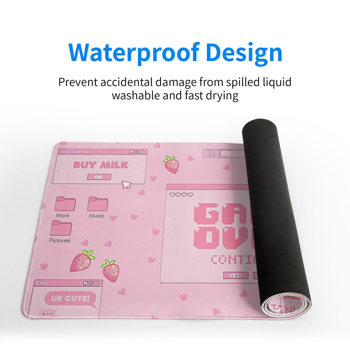 Pink Gaming Mouse Pad 27.6x11.8 Inch Pastel Game Over Large Mousepad Kawaii Office Decor for Women